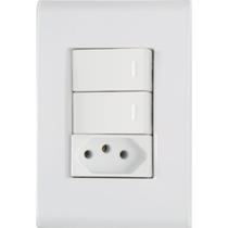 Conjunto 2 interruptor simples + 1 tomada 2p+t 20a tramontina liz com placa