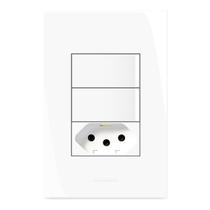 Conjunto 2 Interruptores Paralelos + 1 Tomada 10A 250V com Placa 4x2 Inova Pro Alumbra Branco