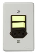 Conjunto 2 interruptores simples + tomada 2P+T 10A/250V placa 4x2 cinza Mec-Tronic 39132 Conjunto 2 interruptores simples + tomada 2P+T 10A/250V placa 4x2 cinza Mec-Tronic 39132