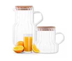 Conjunto 2 Jarra de Vidro com Tampa de Bambu 1L e 500ml Lyor Suco e Leite