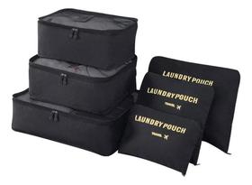 Conjunto 2 Kits Organizadores De Malas 6 Pcs Cada / Preto Conjunto 2 Kits Organizadores De Malas 6 Pcs Cada / Preto