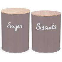 Conjunto 2 Latas Porta Mantimentos Biscoitos e Açúcar Tampa em Bambu Haus Concept Canister