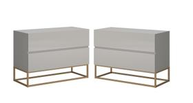 Conjunto 2 Mesa de Cabeceira Eros 60 Estilo Industrial Base Dourado