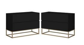 conjunto 2 mesa de cabeceira eros 60cm industrial puxador em cava moderno preto / dourado