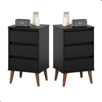 Conjunto 2 Mesa de Cabeceira Escrivaninha Decorativa Retro Wood Gavetas e Nicho EJ Cores