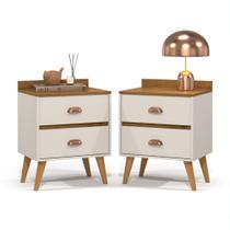 Conjunto 2 Mesa De Cabeceira Estilo Retrô Pés AntiUmidade Madero 2 Gavetas Com Prateleira Conjunto 2 Mesa De Cabeceira Estilo Retrô Pés AntiUmidade Madero 2 Gavetas Com Prateleira