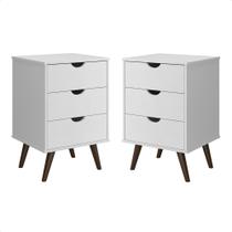 Conjunto 2 Mesa de Cabeceira Grácia Plus 3 Gavetas Pés Palito