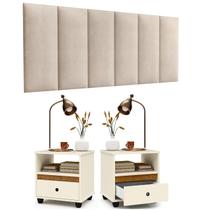 Conjunto 2 Mesa de Cabeceira Mudo E Cabeceira Estofada Cama Casal