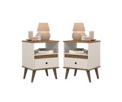 Conjunto 2 Mesa de cabeceira Retro Quarto Cama Ted Off White_Cedro.