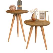Conjunto 2 Mesa Tampo Redondo Mesinha Madeira de Apoio e Lateral de Sofá Sala Estar Decoração Escritório Pés Palito Retrô - Freijó Conjunto 2 Mesa Tampo Redondo Mesinha Madeira de Apoio e Lateral de Sofá Sala Estar Decoração Escritório Pés Palito Retrô - Freijó