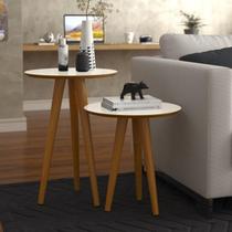 Conjunto 2 Mesas 4202 Pés Palito Ofertamo Sala Off White/Freijo