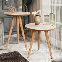 Conjunto 2 mesas Classic para sala com pés estilo retrô palito - Off White com Freijó