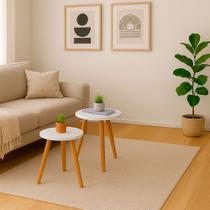 Conjunto 2 Mesas Cora de Centro Canto Redondas Pé Palito MDF Branca Mesa Lateral para Sala Quarto Escritório Conjunto 2 Mesas Cora de Centro Canto Redondas Pé Palito MDF Branca Mesa Lateral para Sala Quarto Escritório