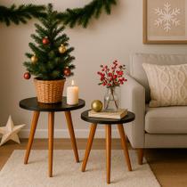 Conjunto 2 Mesas Cora de Centro Canto Redondas Pé Palito MDF Preta Mesa Lateral para Sala Quarto Escritório Conjunto 2 Mesas Cora de Centro Canto Redondas Pé Palito MDF Preta Mesa Lateral para Sala Quarto Escritório