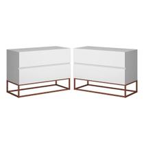 Conjunto 2 Mesas De Apoio De Cabeceira Eros 60cm Base Metálica Cobre Para Quarto Moderno COR:BRANCO