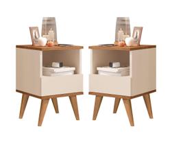 Conjunto 2 mesas de cabeceira 1 gaveta Pes Palito Taurus Off white / Nature - Comprar Moveis em Casa
