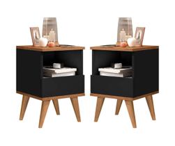 Conjunto 2 mesas de cabeceira 1 gaveta Pes Palito Taurus preto / nature - Comprar Moveis em Casa
