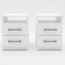 Conjunto 2 Mesas de Cabeceira 2 Gavetas 30cm Cor Branco