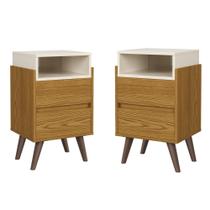 Conjunto 2 Mesas de Cabeceira 2 gavetas Verona para quarto com pés retrô - Nature com Off White