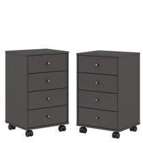 Conjunto 2 Mesas de Cabeceira 4 Gavetas Selte Amendola Grafito Conjunto 2 Mesas de Cabeceira 4 Gavetas Selte Amendola Grafito