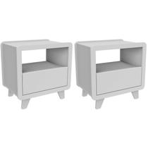 Conjunto 2 Mesas de Cabeceira 55cm com Gaveta e Nicho 100% Mdf Padrão Planejados Mabel Branco Conjunto 2 Mesas de Cabeceira 55cm com Gaveta e Nicho 100% Mdf Padrão Planejados Mabel Branco
