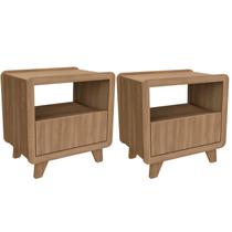 Conjunto 2 Mesas de Cabeceira 55cm com Gaveta e Nicho 100% MDF Padrão Planejados Mabel Marrom