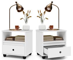 Conjunto 2 Mesas de Cabeceira Box 1 gaveta para quarto - Branco
