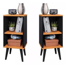 Conjunto 2 Mesas de Cabeceira Charme com prateleira interna pés retrô - Preto com Cinamomo Conjunto 2 Mesas de Cabeceira Charme com prateleira interna pés retrô - Preto com Cinamomo