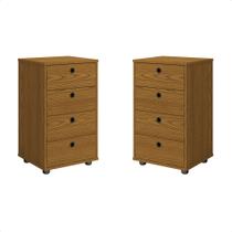Conjunto 2 Mesas de Cabeceira Classic Moderna com 4 Gavetas para quarto - Freijó