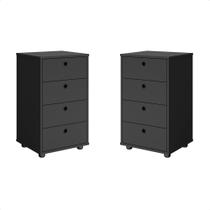 Conjunto 2 Mesas de Cabeceira Classic Moderna com 4 Gavetas para quarto - Preto