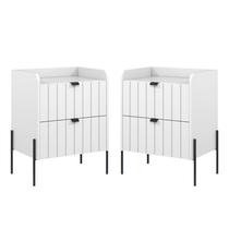 Conjunto 2 mesas de cabeceira com gaveta branco madeira mdf pés aço Conjunto 2 mesas de cabeceira com gaveta branco madeira mdf pés aço