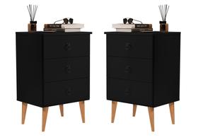 Conjunto 2 Mesas de Cabeceira com Pés Palito Madri com 3 gavetas para quarto - Várias Cores Conjunto 2 Mesas de Cabeceira com Pés Palito Madri com 3 gavetas para quarto - Várias Cores