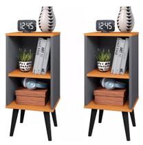 Conjunto 2 Mesas de Cabeceira Compacta com Pés Retrô Nicho e Prateleira Charme