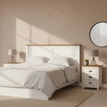 Conjunto 2 Mesas de Cabeceira e 1 Cabeceira 100% Madeira Maciça - Topázio Finestra Móveis