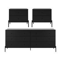 Conjunto 2 Mesas de Cabeceira e Cômoda 6 Gavetas Jasper - Preto Fosco