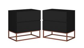 Conjunto 2 Mesas de Cabeceira Estilo Industrial 2 Gavetas Eros 45 Base Cobre