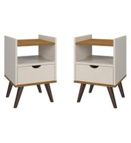 Conjunto 2 Mesas De Cabeceira Estilo Retró Luxo Alice Off White - GKMÓVEIS Conjunto 2 Mesas De Cabeceira Estilo Retró Luxo Alice Off White - GKMÓVEIS