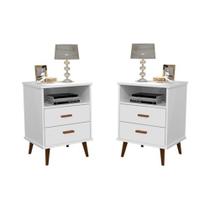 Conjunto 2 Mesas de Cabeceira Itália com pés em formato retrô 2 gavetas - Branco