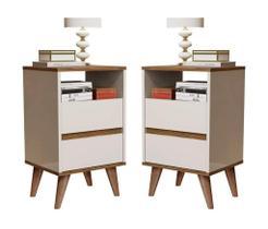 Conjunto 2 Mesas de Cabeceira Like pés em madeira com 2 gavetas e nicho - cores