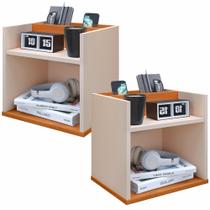 Conjunto 2 Mesas de Cabeceira Madri Suspensa para quarto - Off White com Cinamomo Conjunto 2 Mesas de Cabeceira Madri Suspensa para quarto - Off White com Cinamomo