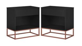 Conjunto 2 Mesas de Cabeceira Malta Preto Com Base de Ferro Cobre Conjunto 2 Mesas de Cabeceira Malta Preto Com Base de Ferro Cobre