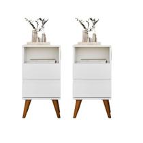 Conjunto 2 Mesas de Cabeceira Pop com 2 gavetas e pés palito - Várias Cores Conjunto 2 Mesas de Cabeceira Pop com 2 gavetas e pés palito - Várias Cores