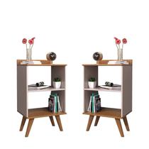 Conjunto 2 Mesas De Cabeceira Quarto Criado Retro Siena Offwhite- Cinamomo