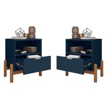 Conjunto 2 Mesas De Cabeceira Quarto Mini Cômoda Antares 1 Gaveta e 1 Nicho - Azul