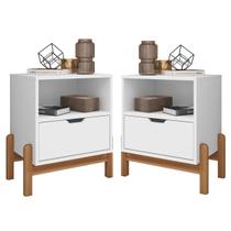 Conjunto 2 Mesas De Cabeceira Quarto Mini Cômoda Antares 1 Gaveta e 1 Nicho - Branco