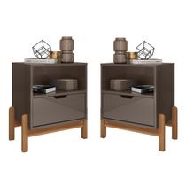 Conjunto 2 Mesas De Cabeceira Quarto Mini Cômoda Antares 1 Gaveta e 1 Nicho - Cinza Conjunto 2 Mesas De Cabeceira Quarto Mini Cômoda Antares 1 Gaveta e 1 Nicho - Cinza