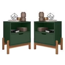 Conjunto 2 Mesas De Cabeceira Quarto Mini Cômoda Antares 1 Gaveta e 1 Nicho - Verde Oliva