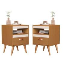 Conjunto 2 Mesas de Cabeceira Sal Madeirado com OffWhite - Rede Móveis Conjunto 2 Mesas de Cabeceira Sal Madeirado com OffWhite - Rede Móveis