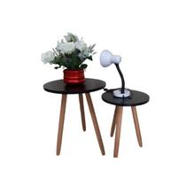Conjunto 2 Mesas De Canto Laterais Sofá Sala Mdf Pés Madeira - Preta Conjunto 2 Mesas De Canto Laterais Sofá Sala Mdf Pés Madeira - Preta