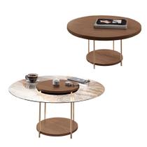 Conjunto 2 Mesas de Centro Decorativas Walker Pés Aço Tampo MDF/Tampo Vidro Castanho G26 - Gran Belo Conjunto 2 Mesas de Centro Decorativas Walker Pés Aço Tampo MDF/Tampo Vidro Castanho G26 - Gran Belo